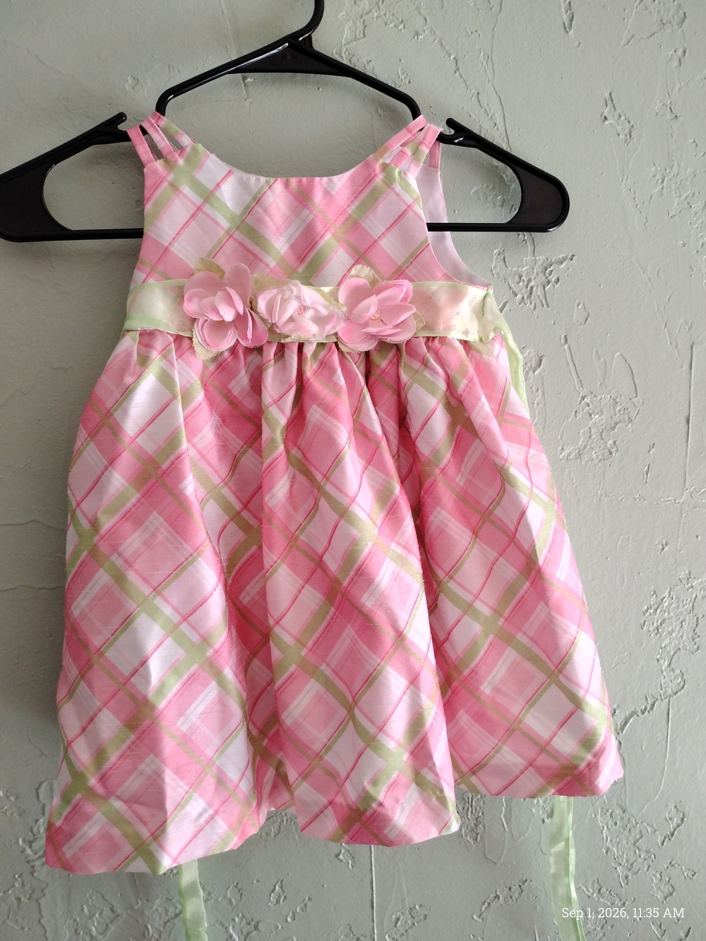 Bonnie Jean Pink Plaid Floral Sash Dress